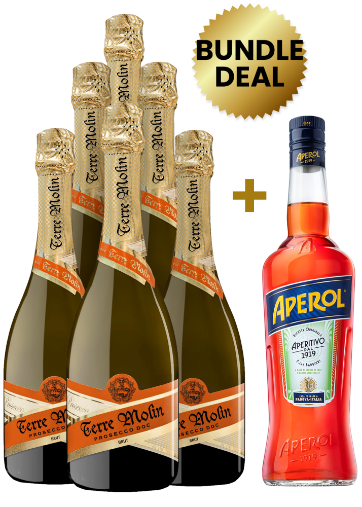 6 Btls Terre Molin Prosecco DOC Brut 75Cl Get 1 Btl Aperol Aperitivo 1L Free